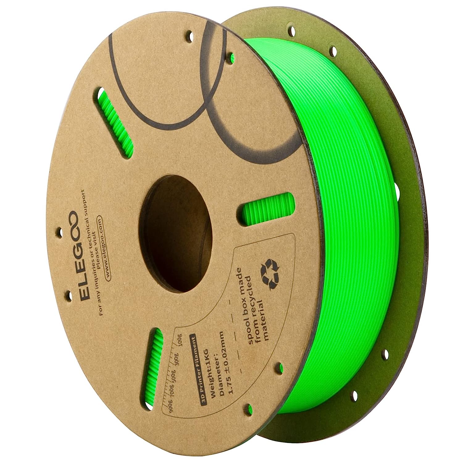 ELEGOO PLA Filament 1.75mm 3D Printer Filament 1Kg Cardboard Spool - Green