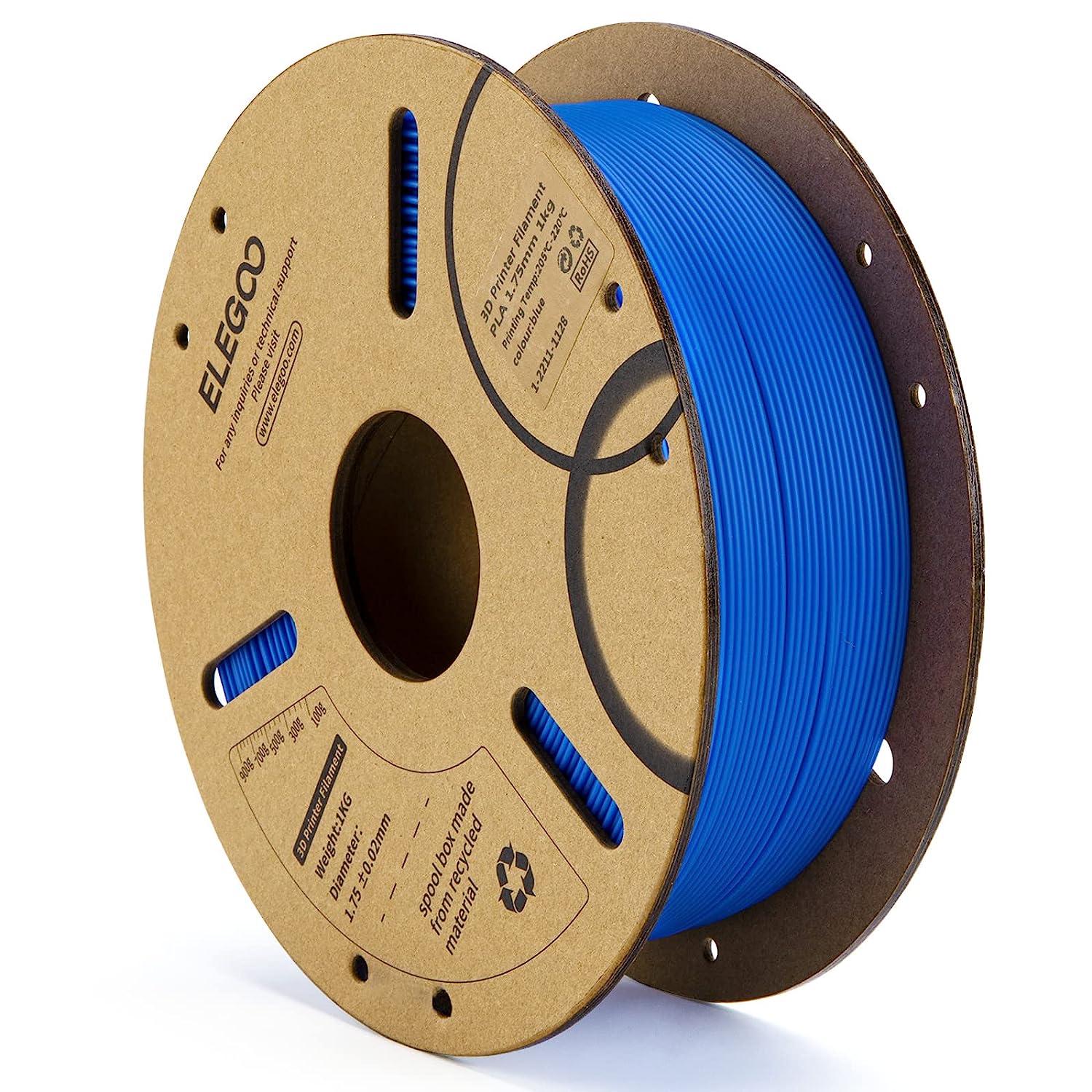 ELEGOO PLA Filament 1.75mm 3D Printer Filament 1Kg Cardboard Spool - Blue