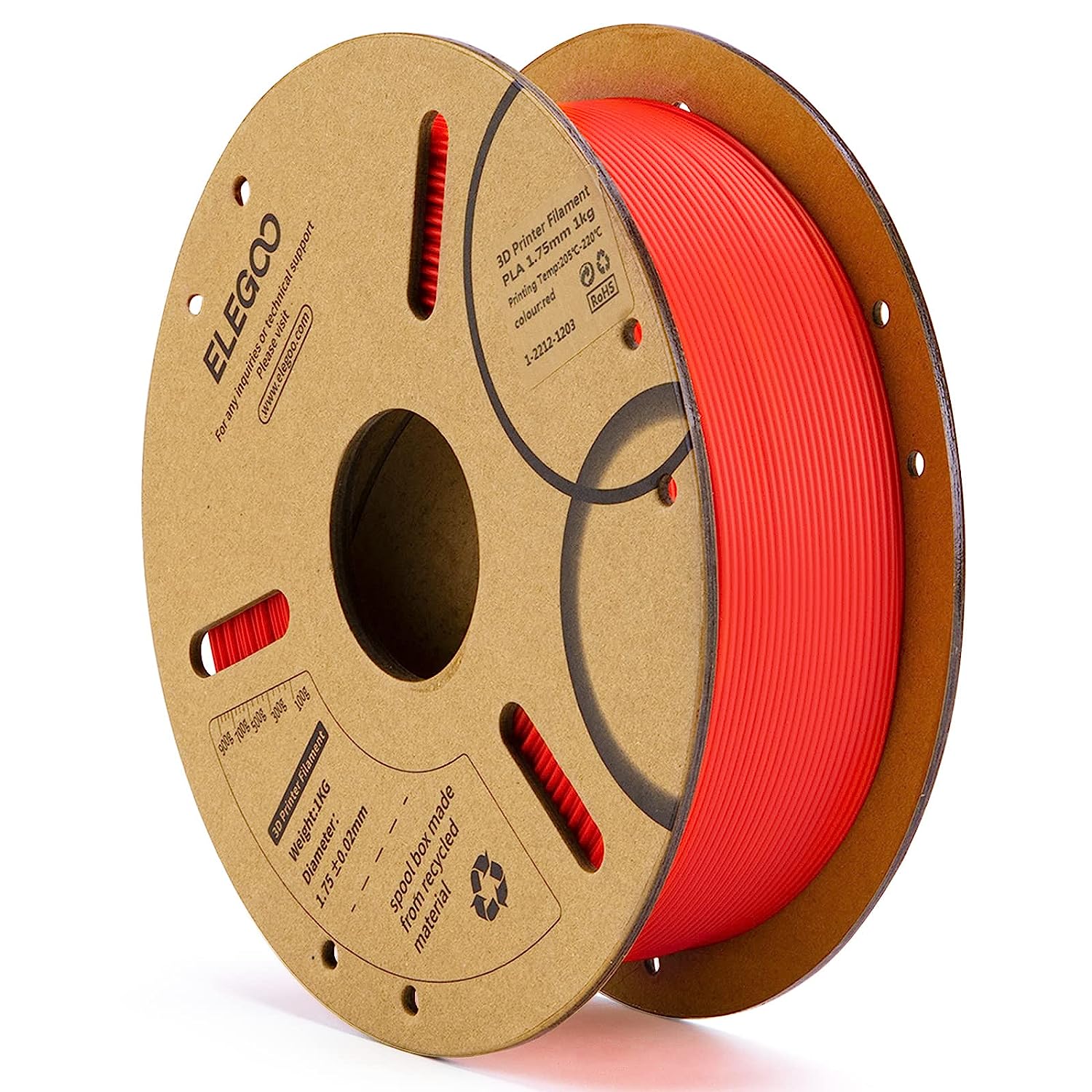 ELEGOO PLA Filament 1.75mm 3D Printer Filament 1Kg Cardboard Spool - Red